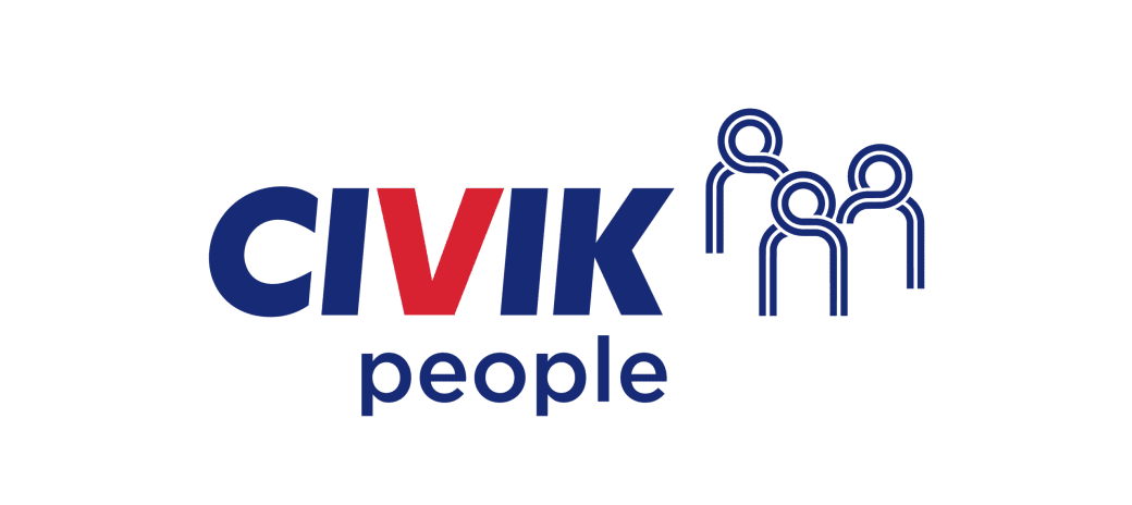 Civik People logo in blue with the V in red