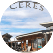 Circular image of the entrance sign to Ceres
