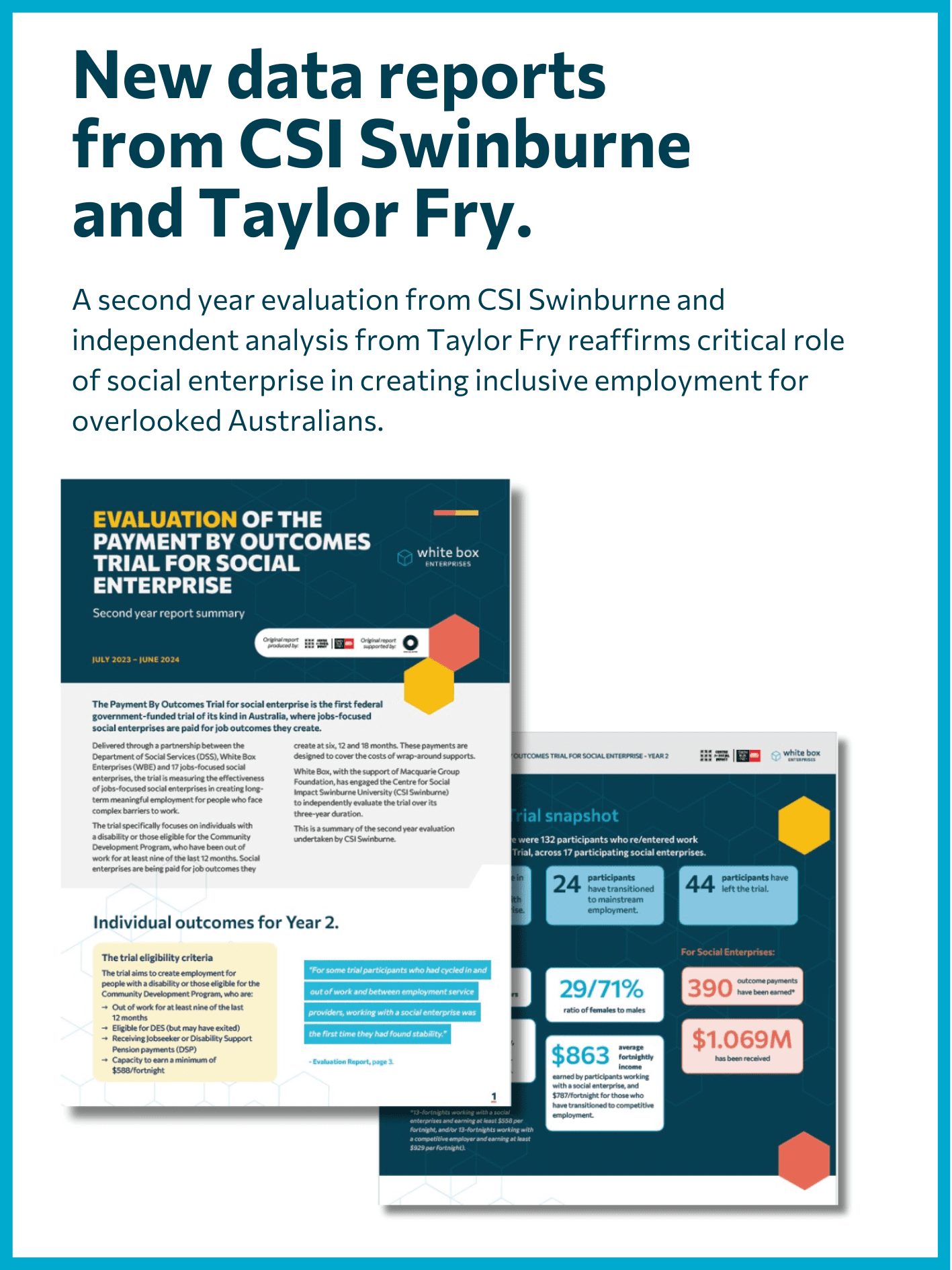 Tile that says 'New data reports from CSI Swinburne and Taylor Fry' with a cover image of the report.