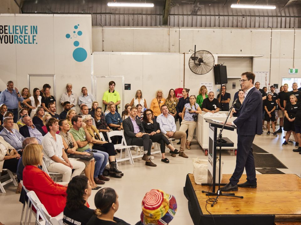 Luke speaking to attendees at Beacon Laundry launch