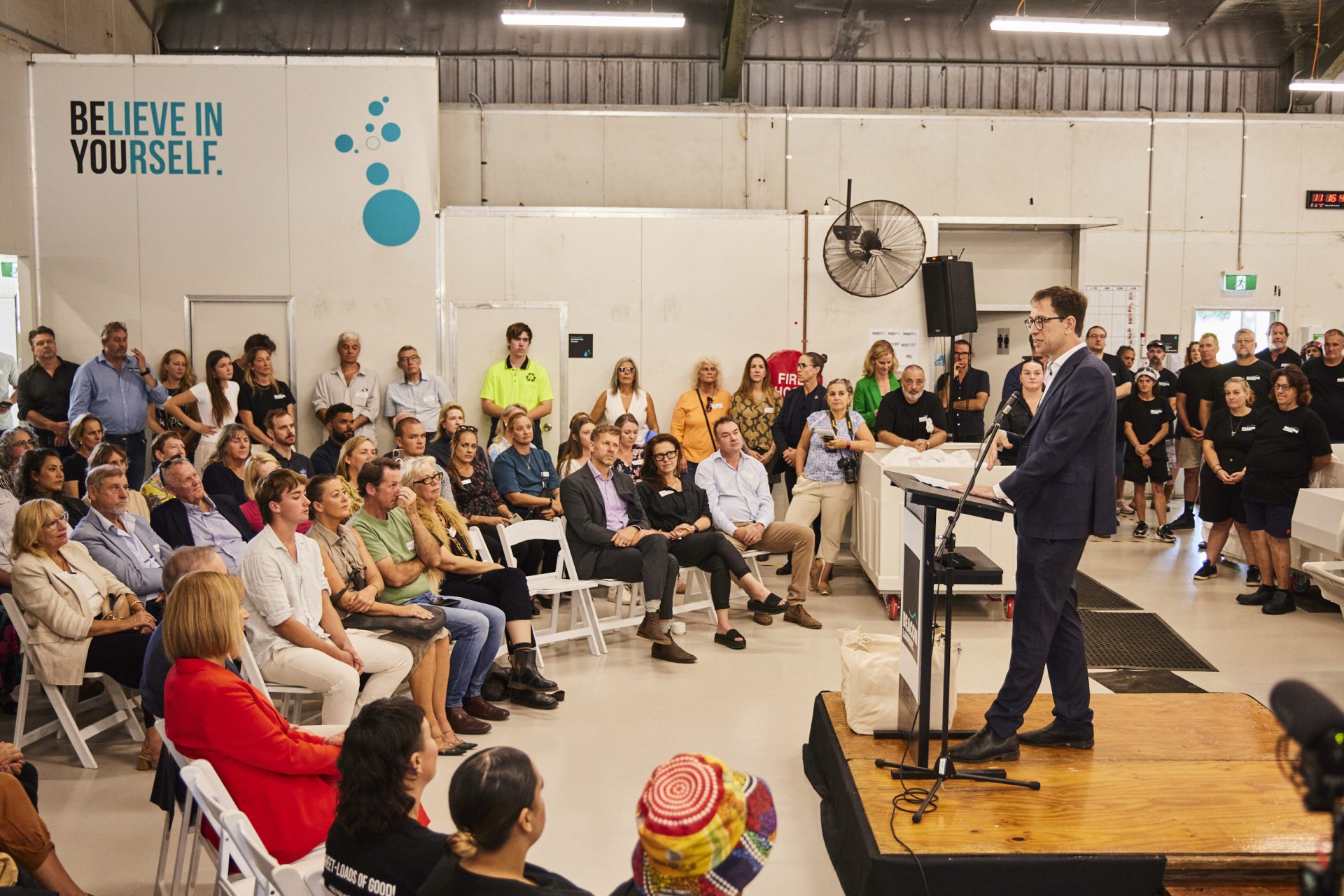 Luke speaking to attendees at Beacon Laundry launch