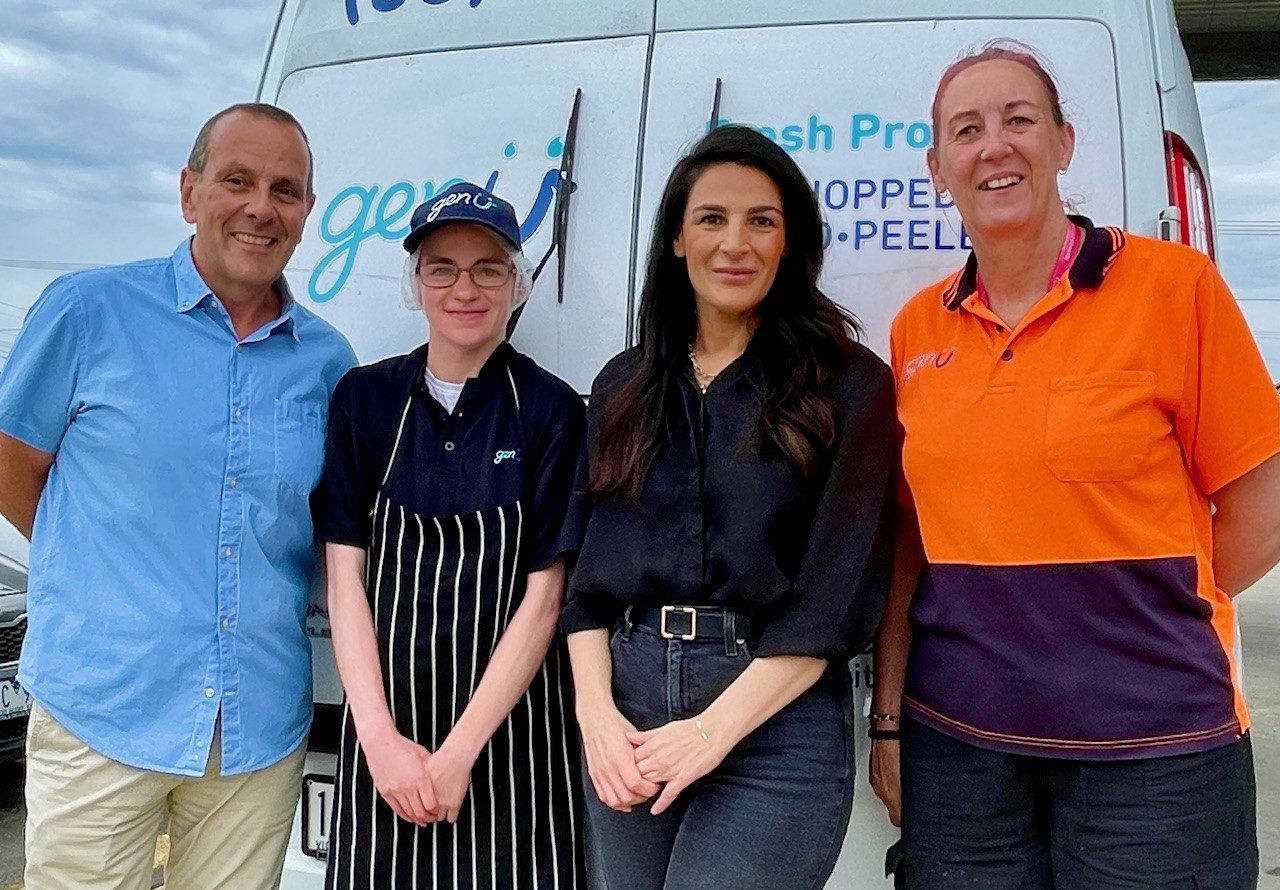 genU Business Enterprises Development Manager Rob Gervasoni, supported employee Brittany McHarry, genU Director Employment Services Jaime-Lee Demmer and supported employee Sandra Dawson