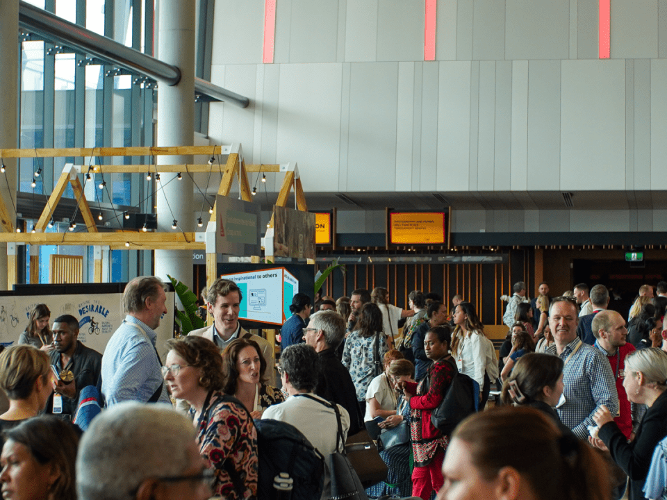 people networking at a conference